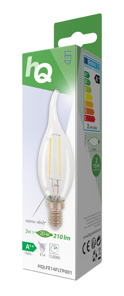 HQ LFE14FLTP001 LED-Retro-Glühlampe E14, gebogene Kerze, 2 W, 210 lm, 2700 K