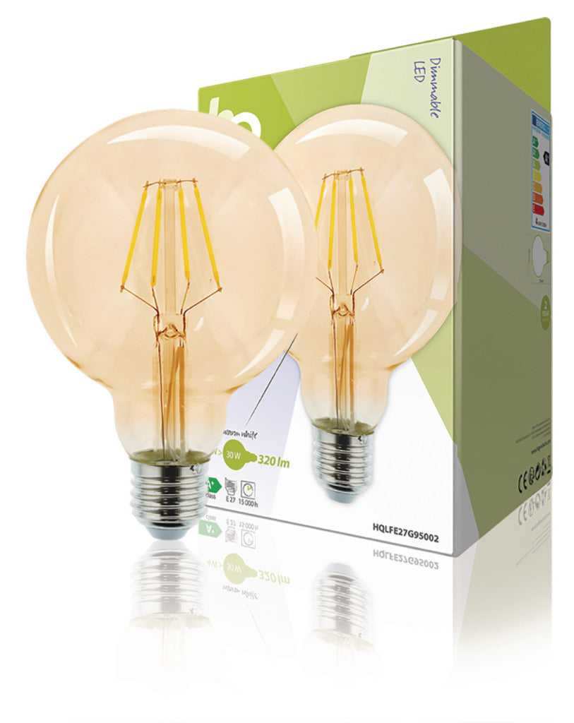 HQ HQ HQLFE27G95002 LED-Retro-Glühlampe, E27, dimmbar, G95, 4 W, 320 lm, 2500 K