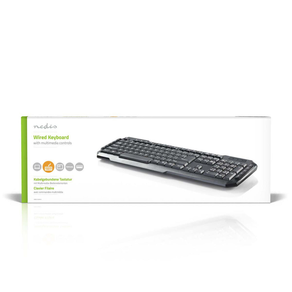 Nedis kbmu100bkus kabelgebundene USB-Tastatur mit Multimedia-Tasten, international