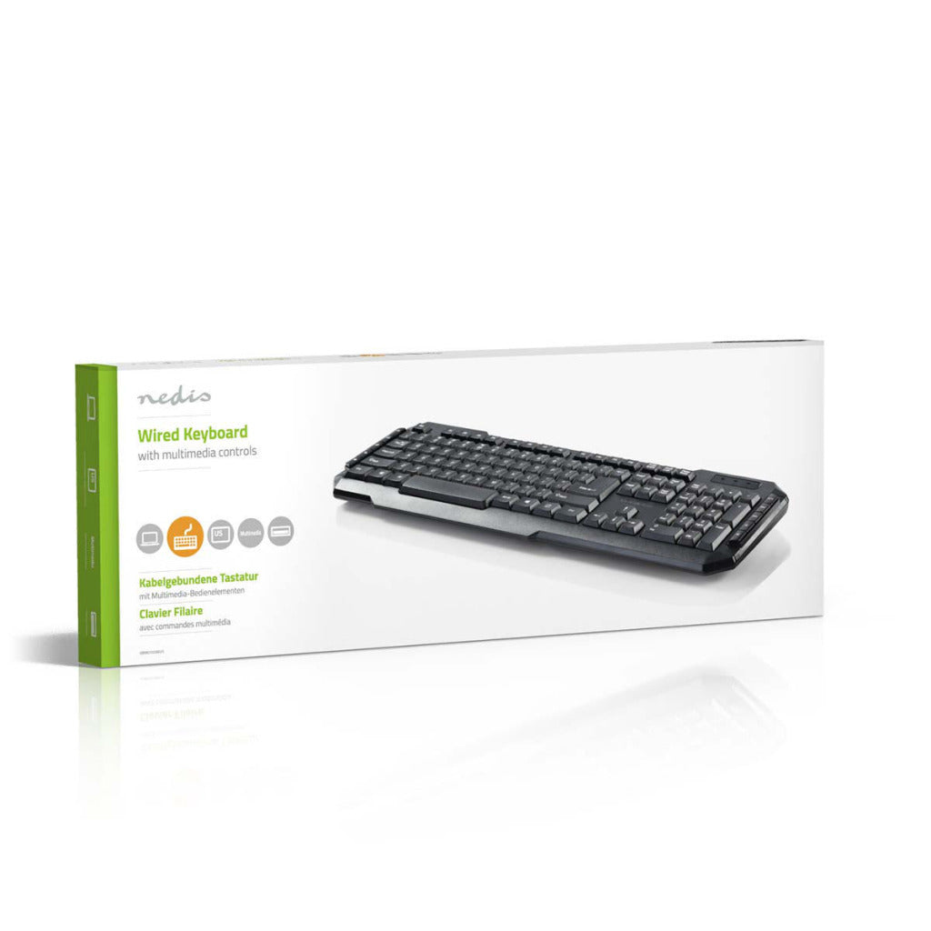 Nedis kbmu100bkus kabelgebundene USB-Tastatur mit Multimedia-Tasten, international