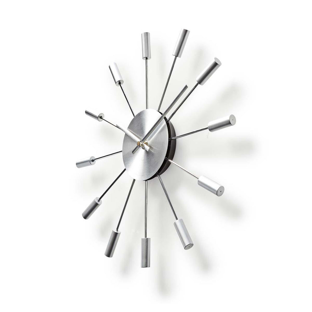 Nedis CLWA004MT34 Runde Wanduhr, Durchmesser 34 cm, Silber