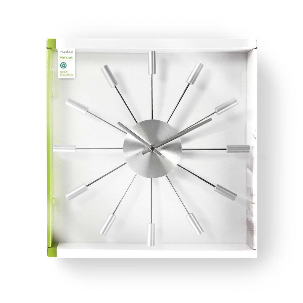 Nedis CLWA004MT34 Runde Wanduhr, Durchmesser 34 cm, Silber
