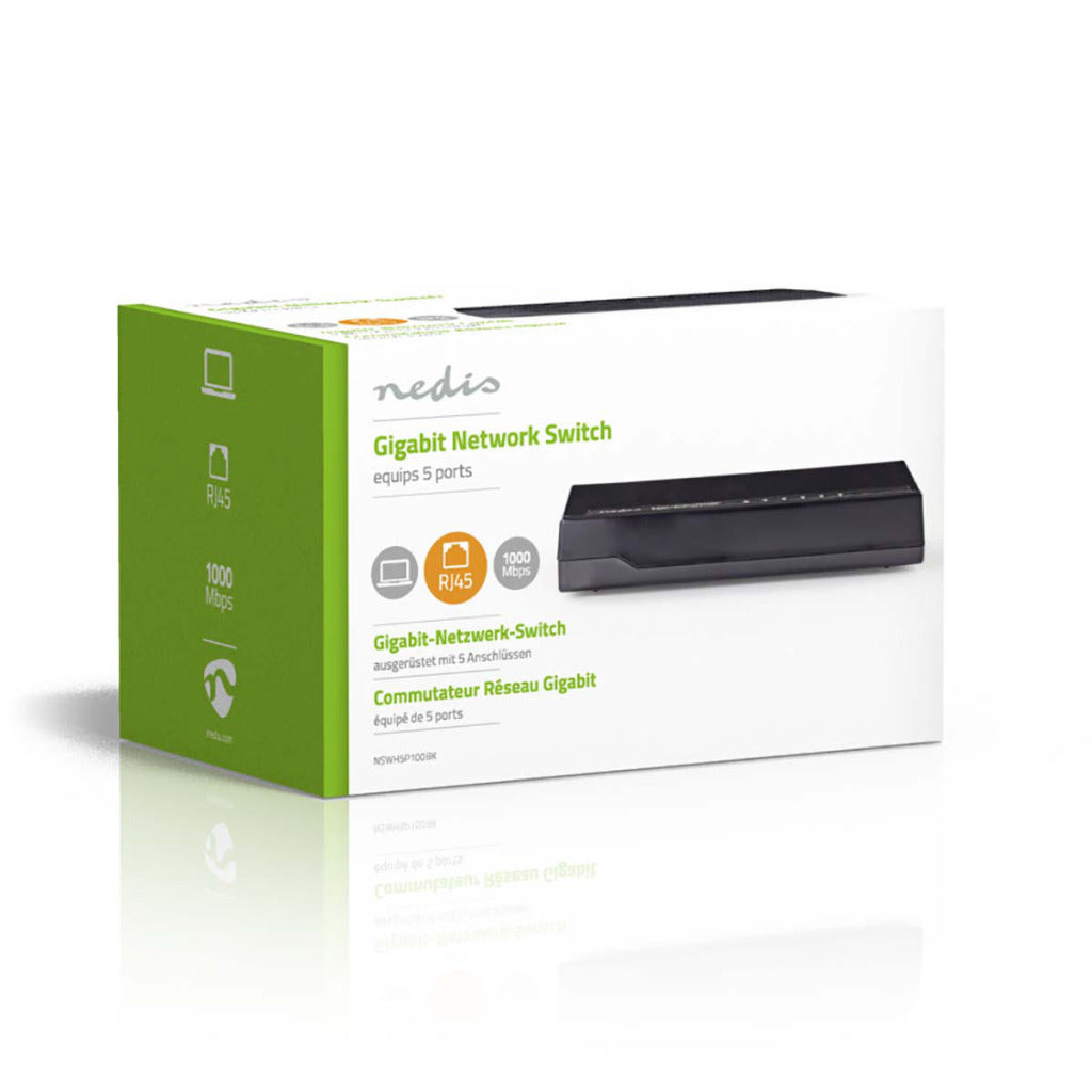 Nedis NSWH5P100BK Netzwerk-Switch 5 Ports 1 Gbit/s LED-Anzeigeleuchten