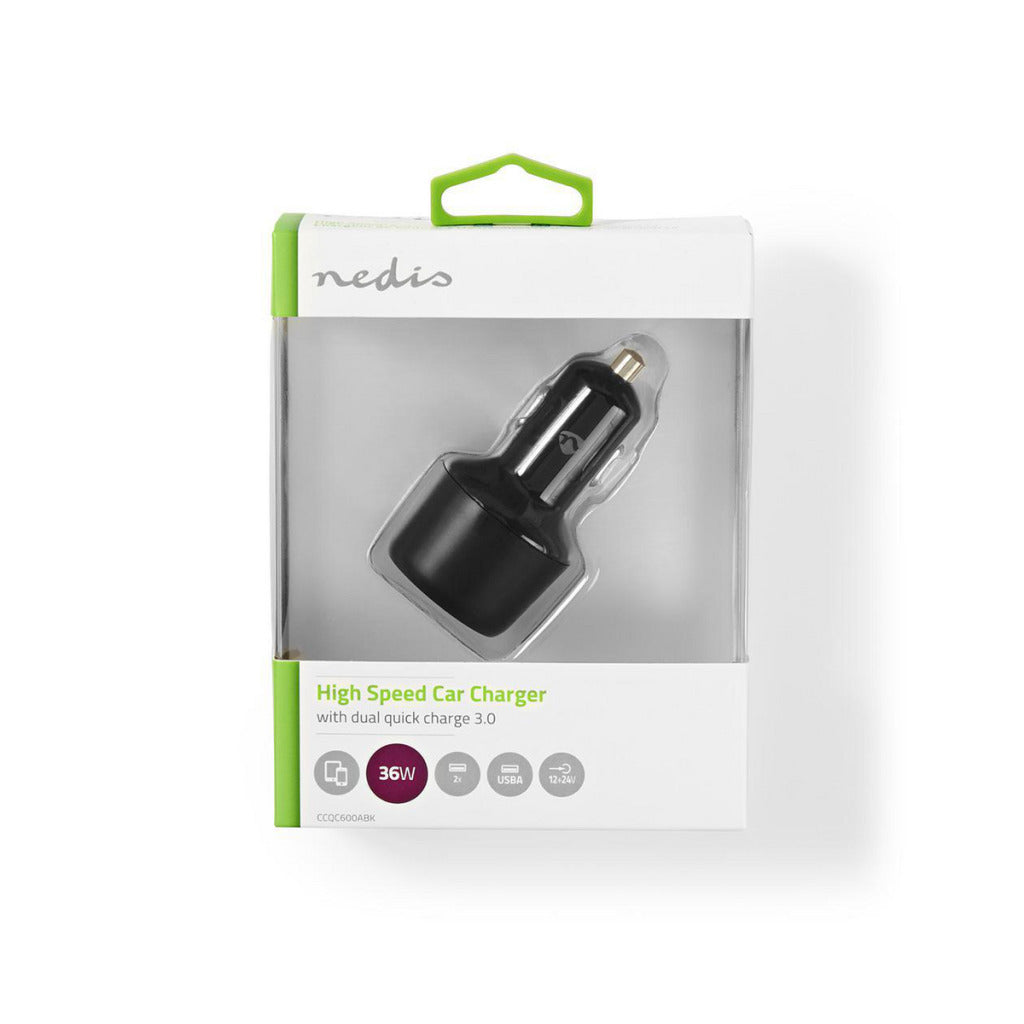 Nedis CCQC600ABK Autoladegerät 3.0 A 2x USB (QC 3.0) Schwarz