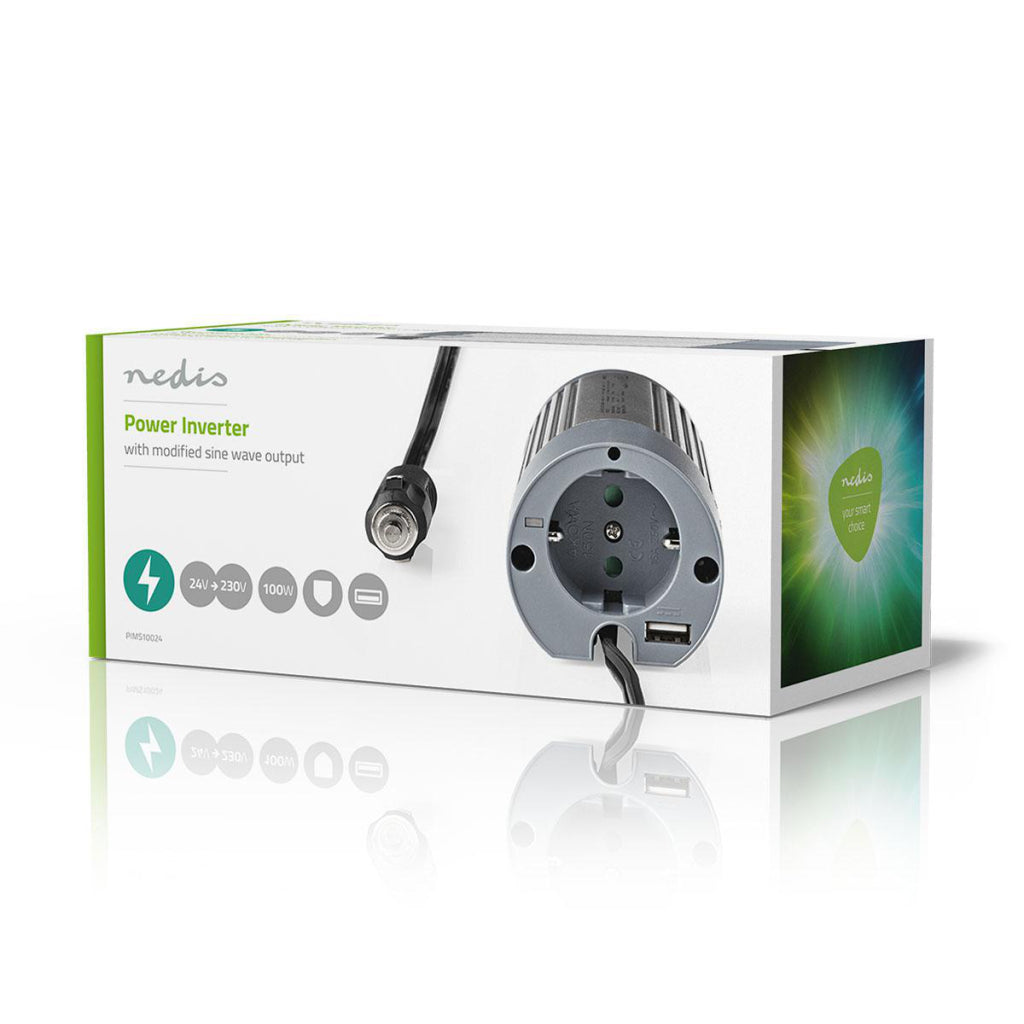 Nedis PIMS10024 Stromwandler Modifizierte Sinuswelle 24 V DC 230 V 100 W 1x Schuko 1x USB-Ausgang