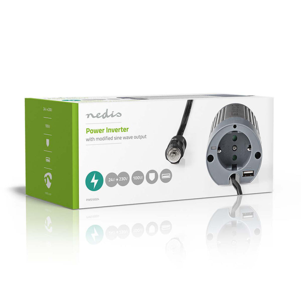 Nedis PIMS10024 Stromwandler Modifizierte Sinuswelle 24 V DC 230 V 100 W 1x Schuko 1x USB-Ausgang