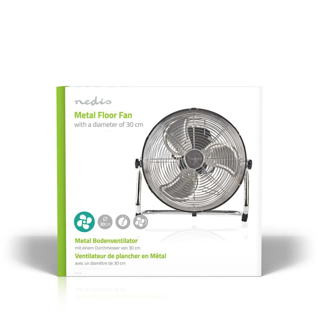 Nedis fnfl10ccr30 Bodenventilator Durchmesser 30 cm 3 Geschwindigkeiten Chrom