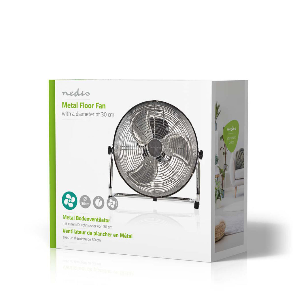 Nedis fnfl10ccr30 Bodenventilator Durchmesser 30 cm 3 Geschwindigkeiten Chrom