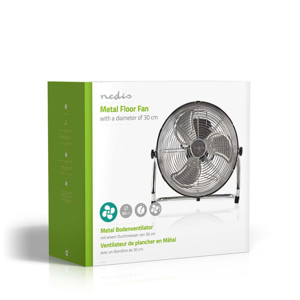 Nedis fnfl10ccr30 Bodenventilator Durchmesser 30 cm 3 Geschwindigkeiten Chrom
