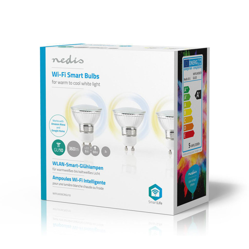 Nedis wifilw30crgu10 Wi-Fi-Smart-LED-Lampe, warm- bis kaltweiß, GU10, 3er-Pack