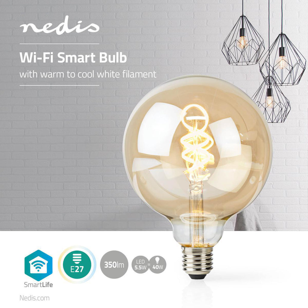 Nedis Wi-Fi LT10GDG125 Wi-Fi Warm- bis Kaltweiße LED-Glühbirne gedreht E27 G125 5,5 W 350 lm