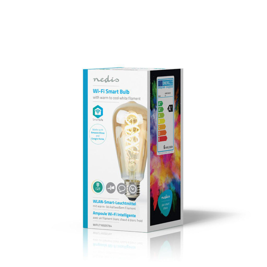 Nedis WiFiLT10GDST64 WiFi LED-Glühlampe, warm- bis kaltweiß, gedreht, E27, ST64, 5,5 W, 350 lm