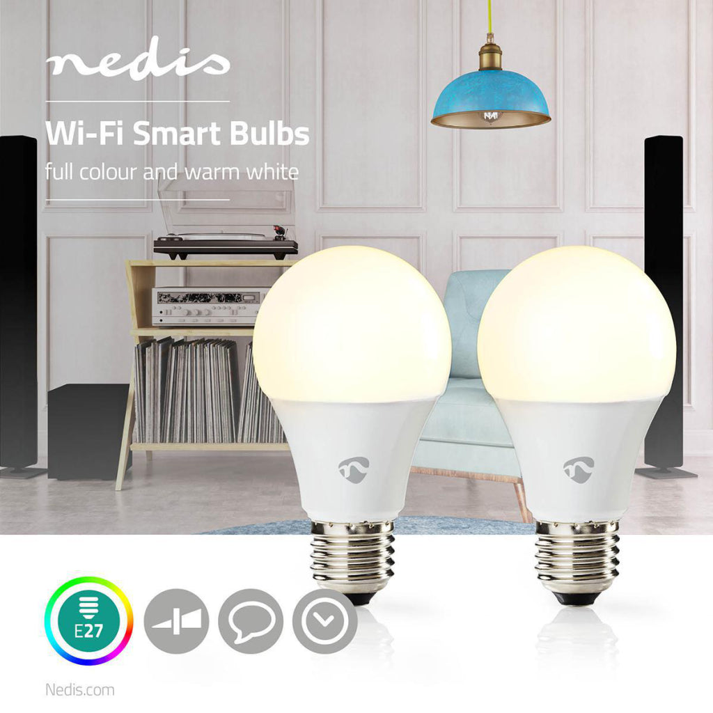 Nedis WIFILC21WTE27 WLAN-LED-Lampen, vollfarbig und warmweiß, E27, 2er-Pack