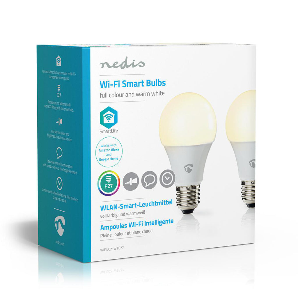 Nedis WIFILC21WTE27 WLAN-LED-Lampen, vollfarbig und warmweiß, E27, 2er-Pack