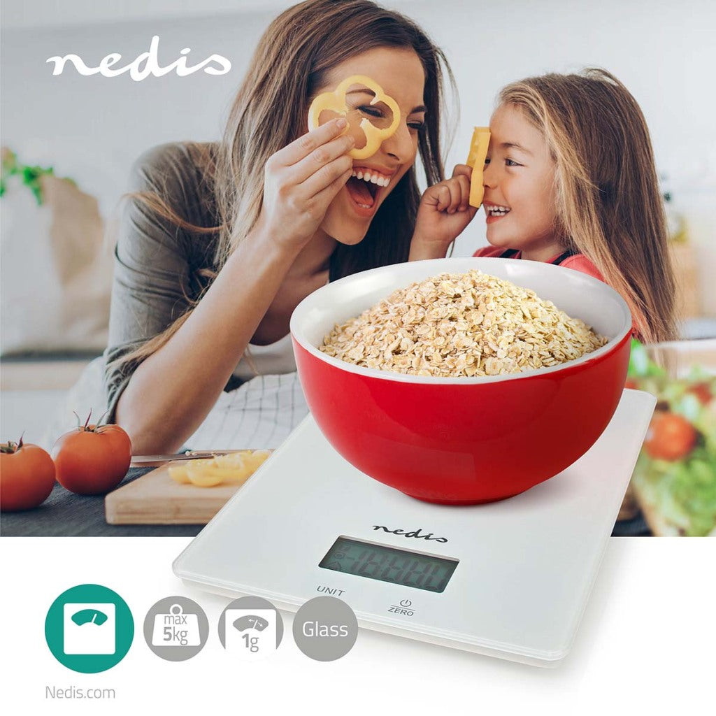 Nedis kasc610wt digitale Küchenwaage aus Glas und Kunststoff, weiß