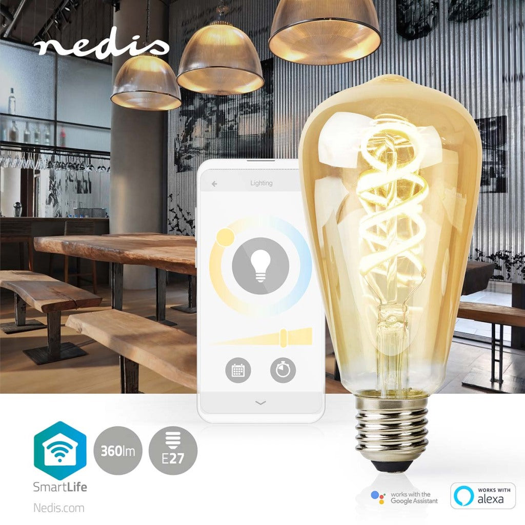 Nedis Wi-Fi LRT10ST64 SmartLife LED-Glühlampe, WLAN, E27, 360 lm, 4,9 W, warm bis kaltweiß, 1800–6500 K, Glas, Android Trade; ios st64