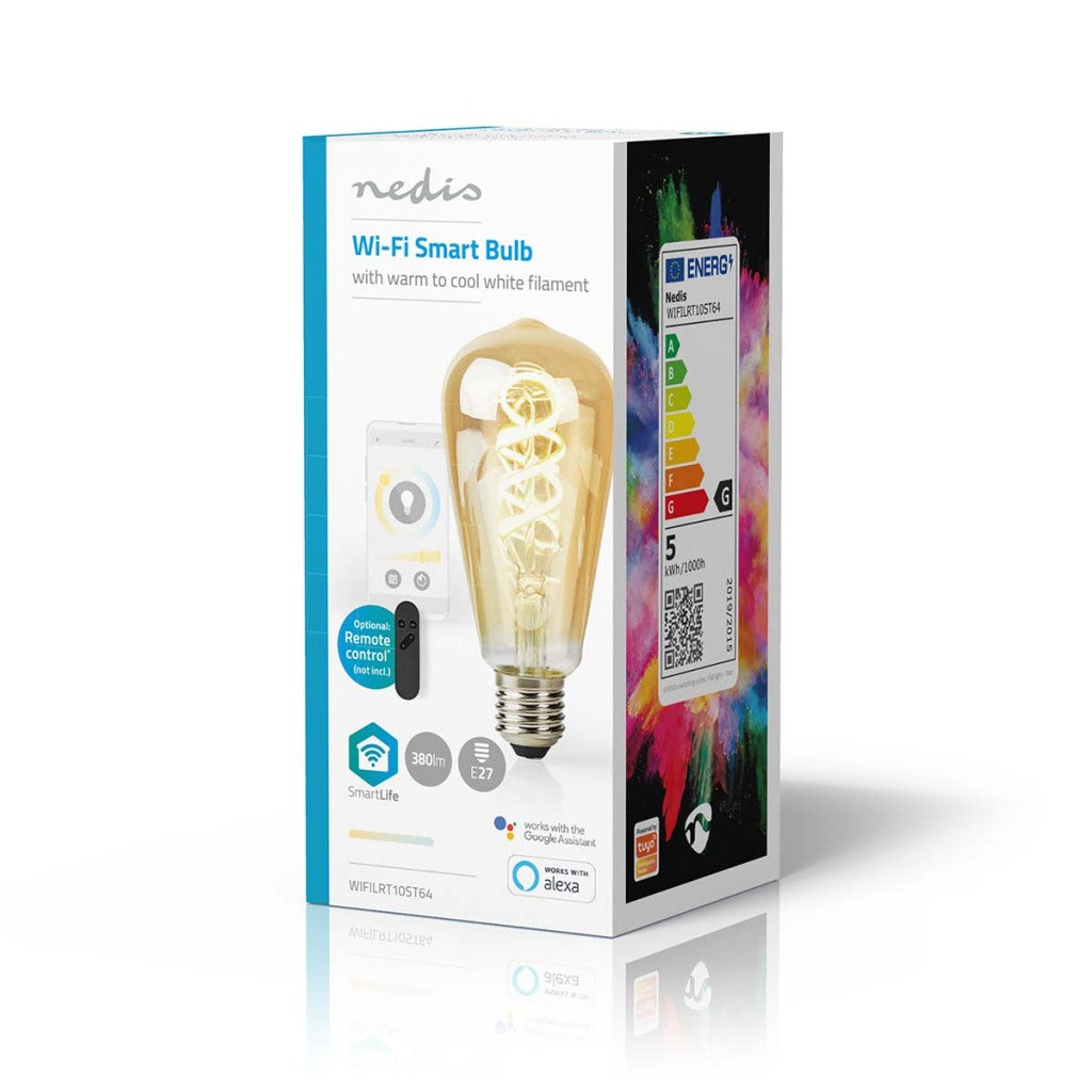Nedis Wi-Fi LRT10ST64 SmartLife LED-Glühlampe, WLAN, E27, 360 lm, 4,9 W, warm bis kaltweiß, 1800–6500 K, Glas, Android Trade; ios st64