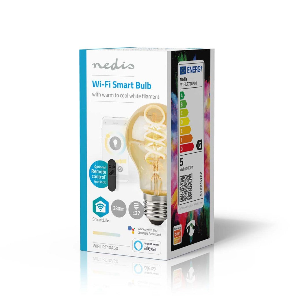 Nedis Wi-Fi LRT10A60 SmartLife LED-Glühlampe, WLAN, E27, 360 lm, 4,9 W, warm bis kaltweiß, 1800–6500 K, Glas, Android Trade; iOS-Peer