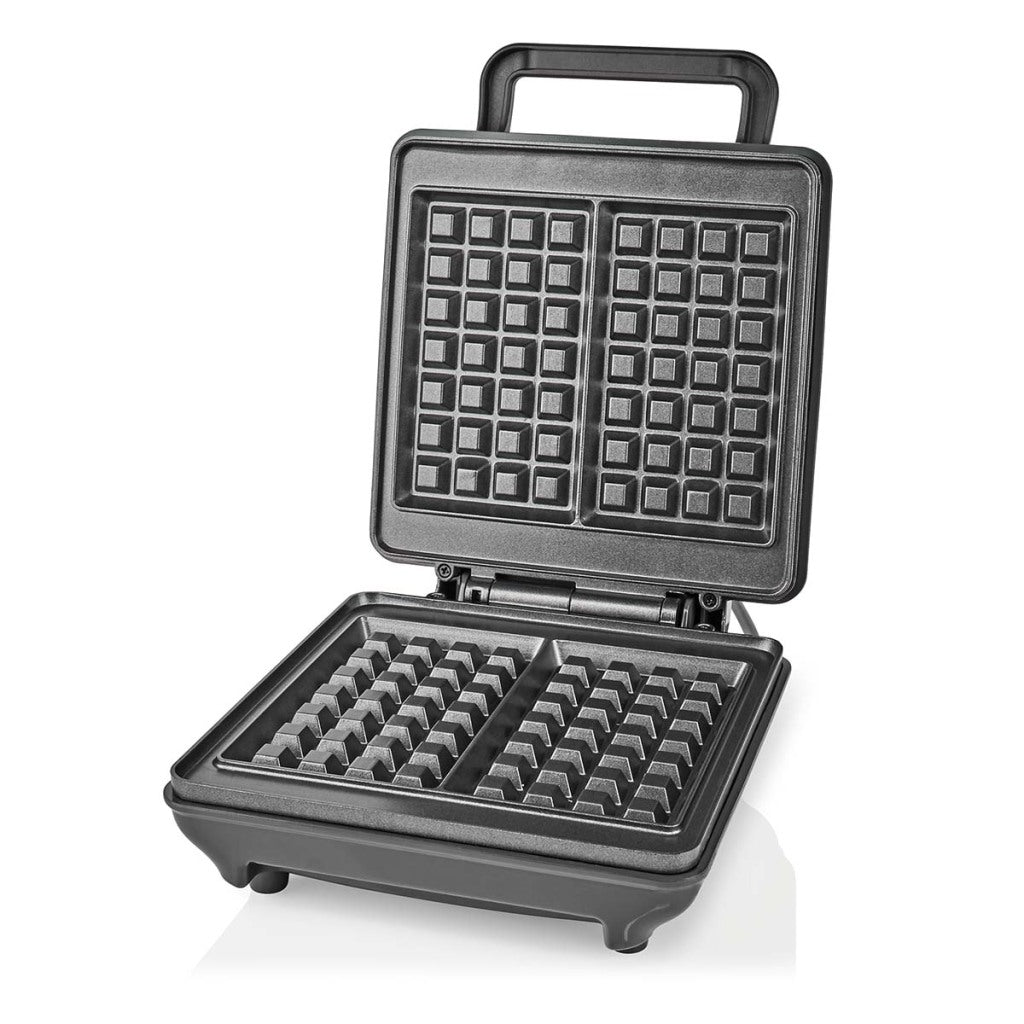 Nedis KAWP210FBK Waffeleisen, belgische Waffeln, 22 x 12,5 cm, 1200 W, automatische Temperaturregelung, Aluminium