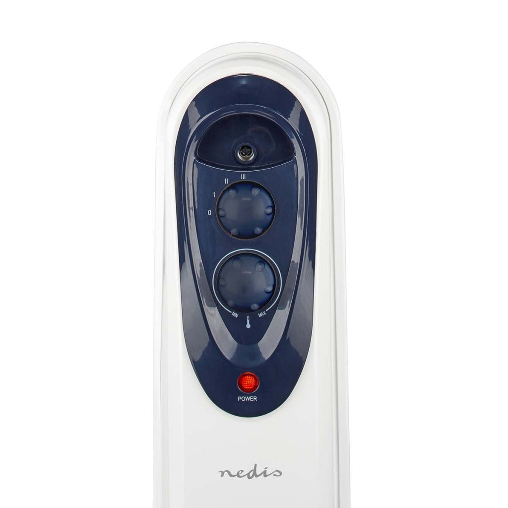 Nedis htoi30wt11 mobiler Ölradiator 1000 1500 2500 W 11 Lamellen einstellbarer Thermostat 3 Heizstufen Kippschutz weiß