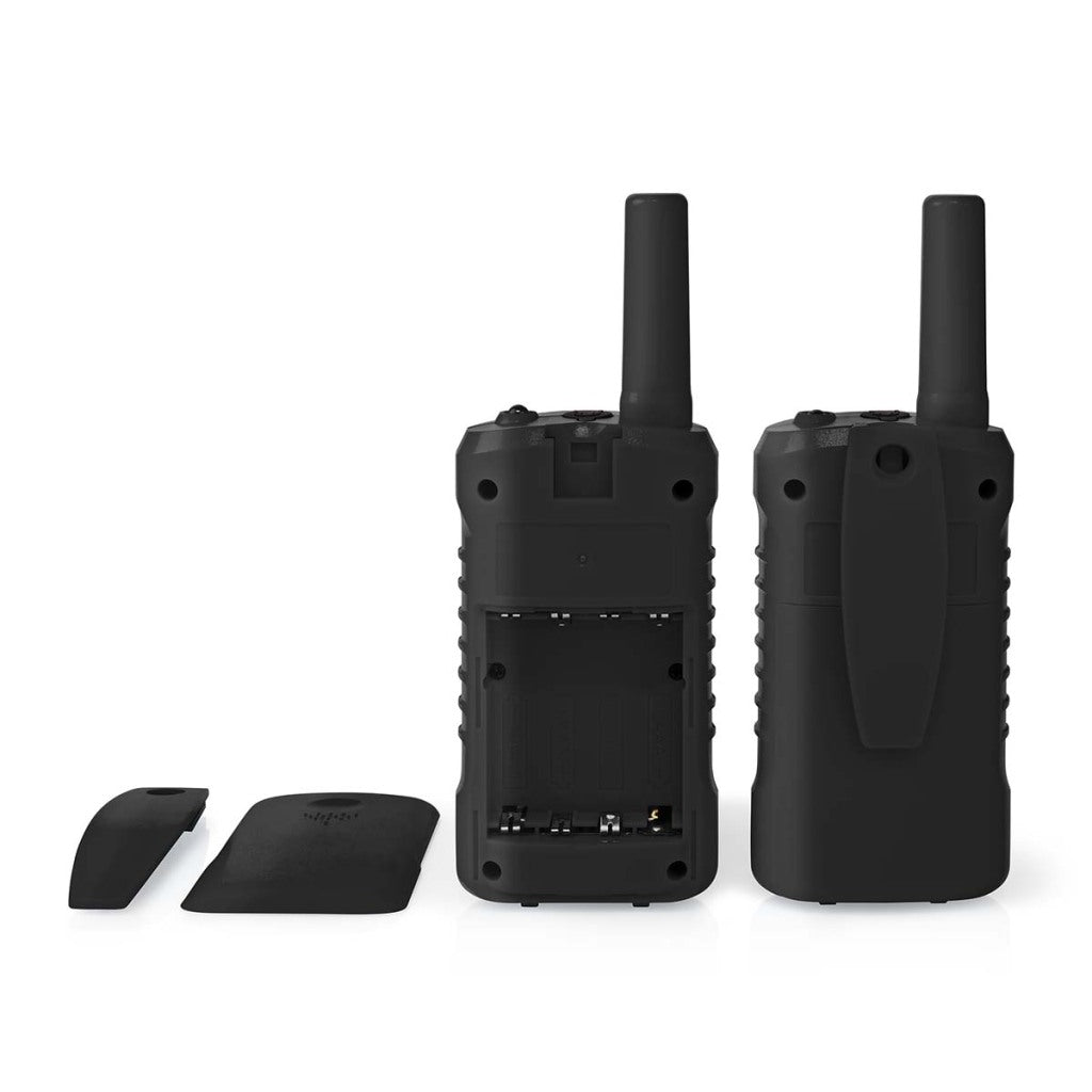 Nedis WLTK0610BK Walkie-Talkie-Set, 2 Mobilteile, bis zu 6 km, Frequenzkanäle: 8 PTT Vox, bis zu 3 Stunden Kopfhörerausgang, 2 Headsets, Schwarz