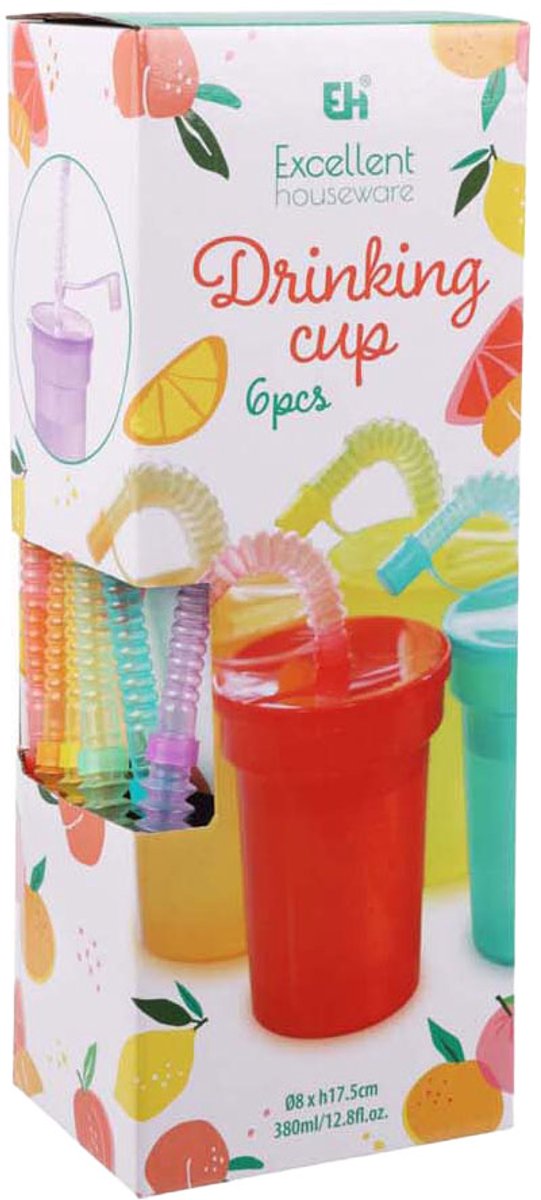 Koopman farbiges Trinkbecher-Spielzeug mit Strohhalm – Set mit 6 Plastikbechern.