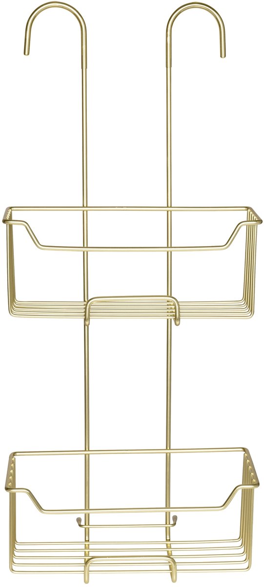 Wenko Duschablage Milo 2-lagiger Edelstahl goldfarben 25x55cm - ohne Bohren - hängende Duschablage - Duschkorb - hängende Duschablage