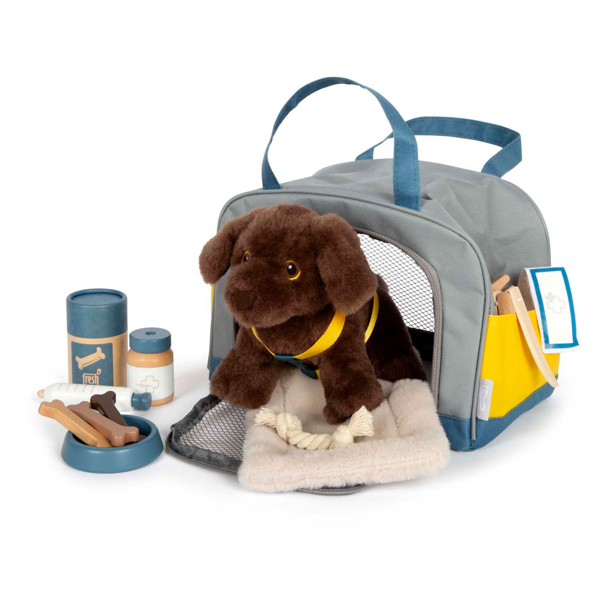 Small Foot - Kuscheltier Hund mit Tragetasche und Pflegeset