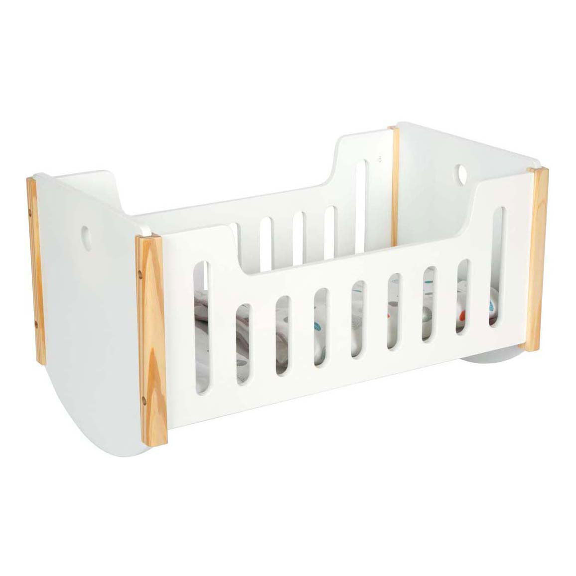 Gemütlicher kleiner Fuß - Puppenbett aus Holz, weißer kleiner Knopf