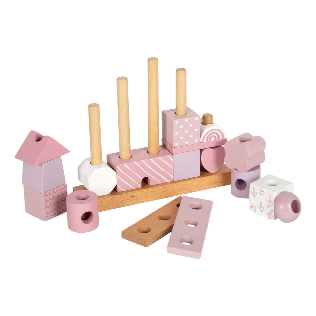 Small Foot - Stapelhaus aus Holz rosa - 18-tlg.