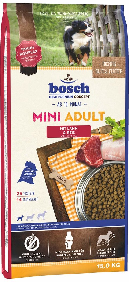Bosch HPC Mini für Erwachsene mit Lamm-Reise | hundetrockenfutter für eigene kleinere Rassen (bis 15 kg) | 1 x 15 kg