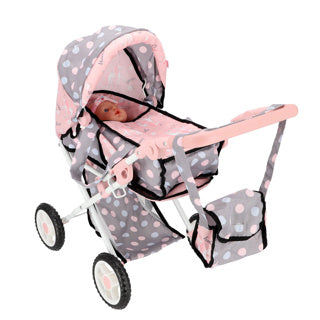 Puppenwagen 2 in 1 grau rosa 66,5x37x69 cm