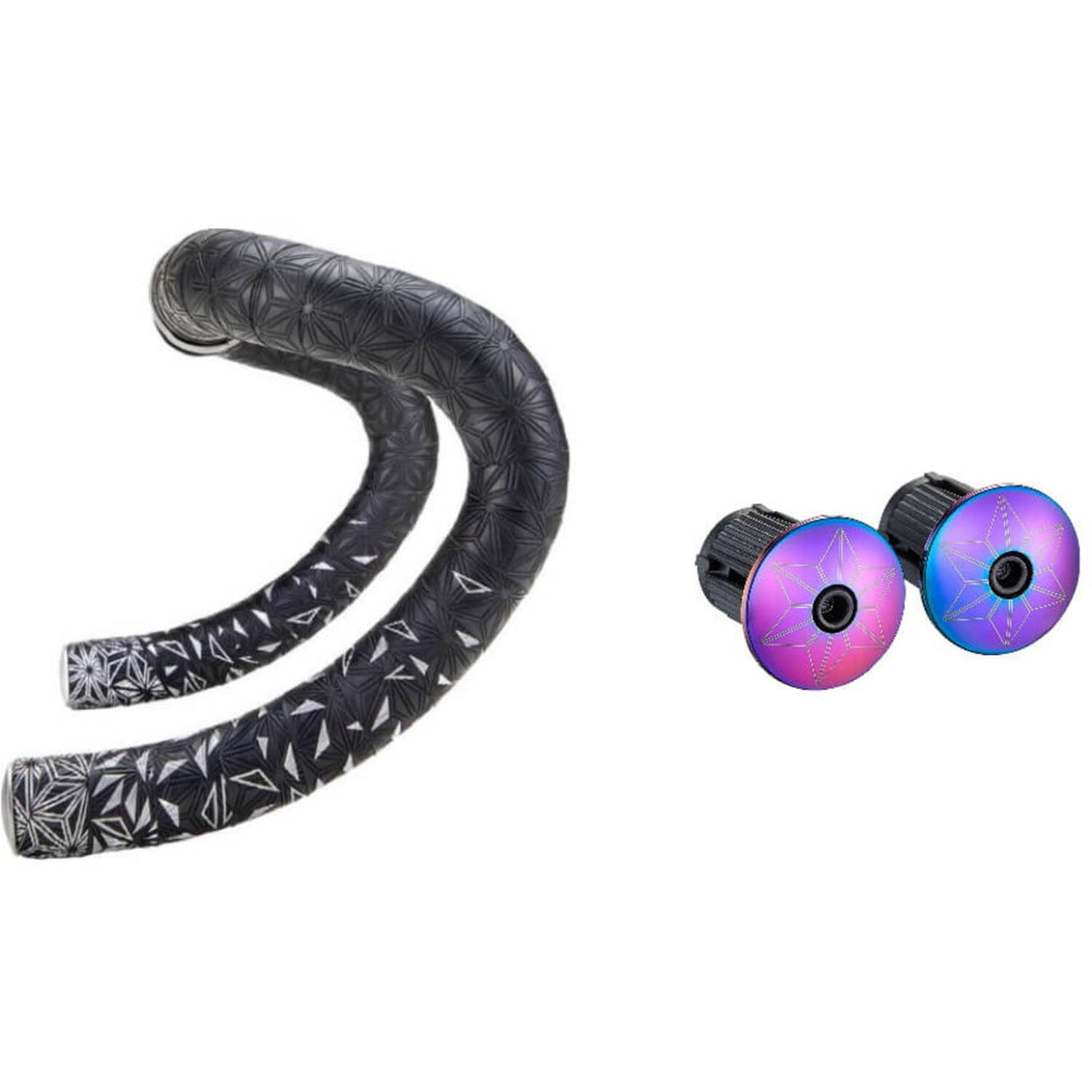 Supacaz Super klebriger Kush Star Fade Lening Lint Black Oil Slick einschließlich Aluminiumöl Slick Lenkstopfen