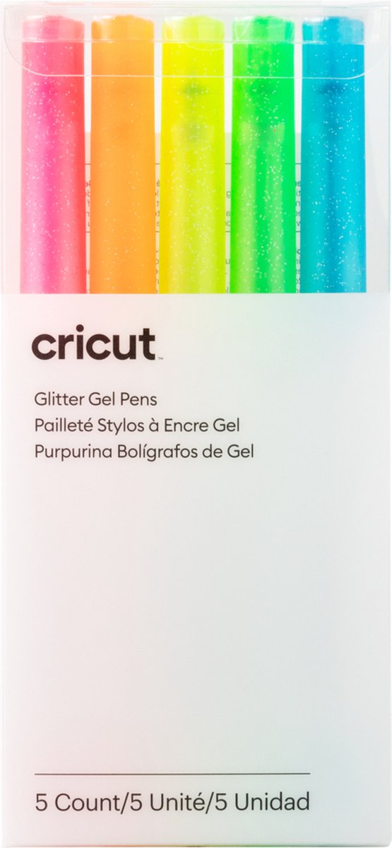 Cricut • Glitzer-Gel-Neonstifte, 5er-Pack (Rosa, Orange, Gelb, Grün, Blau)