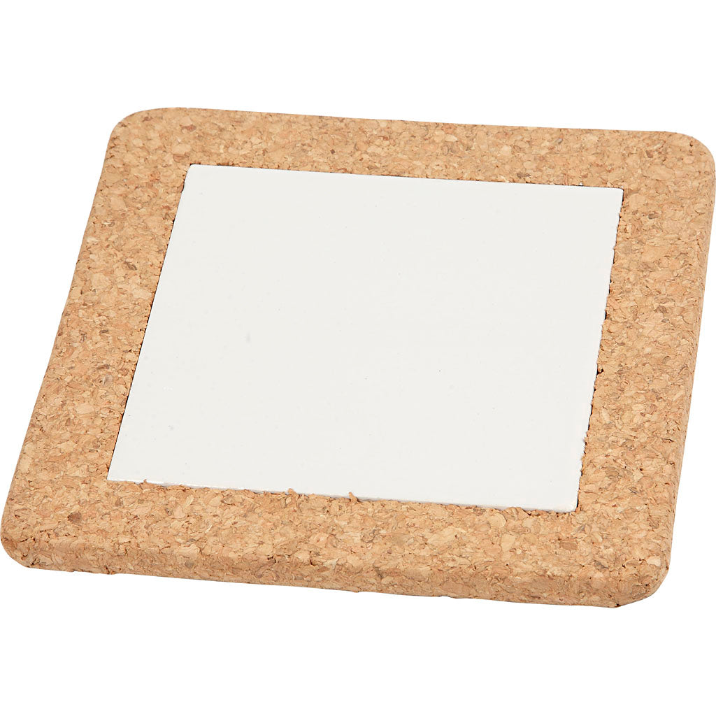 Creativ Company Untersetzer mit Korkrahmen, Maße 15,5x15,5x1 cm, weiß, 10 Stück 1 Karton