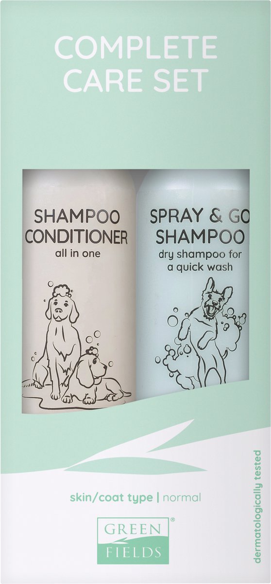 Greenfields Fellpflegeset für Hunde, Shampoo, Spülung und Spray Go Trockenshampoo, 250 ml