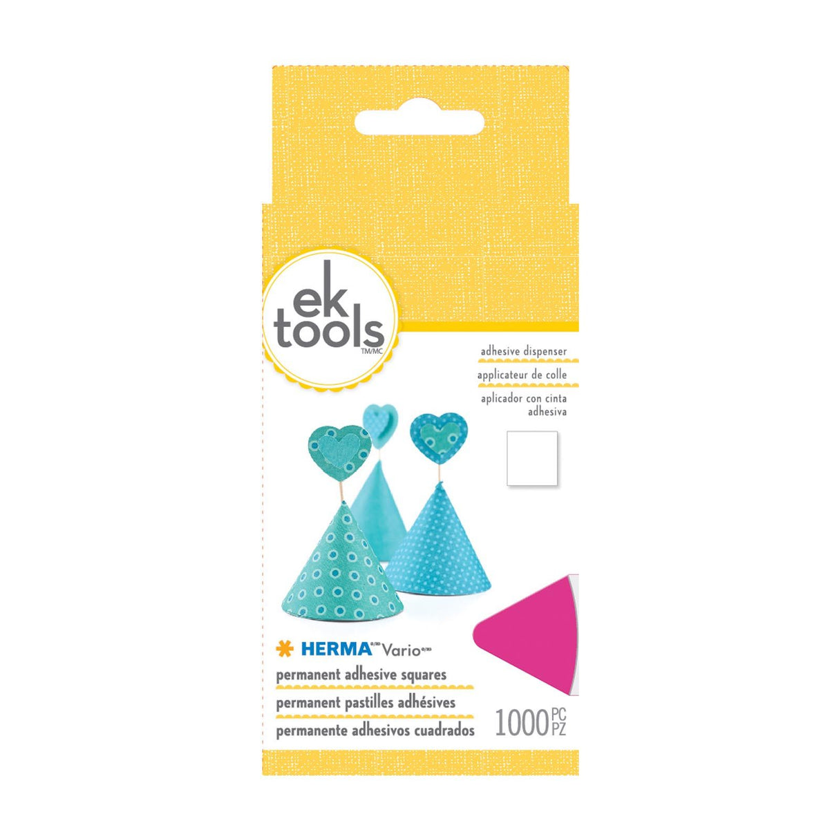 Ek Tools • Permanentkleberspender, quadratisch, rosa, 1000 Stück