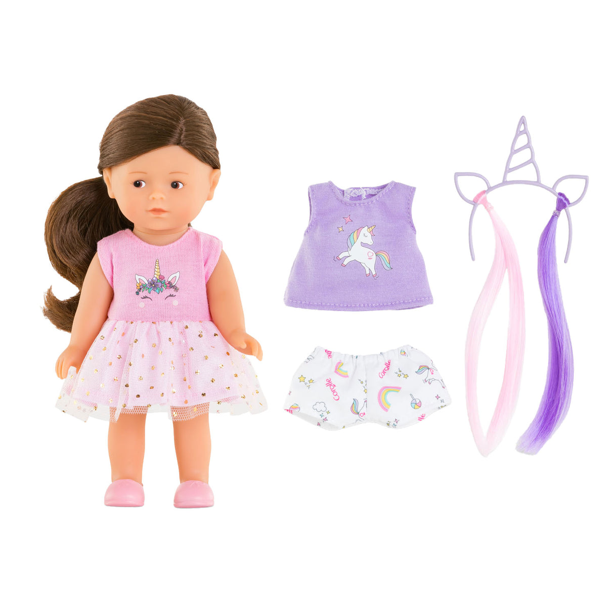 Corolle Puppe Einhorn Romy 20 cm – Mini-Corolline-Spielset mit Zubehör.