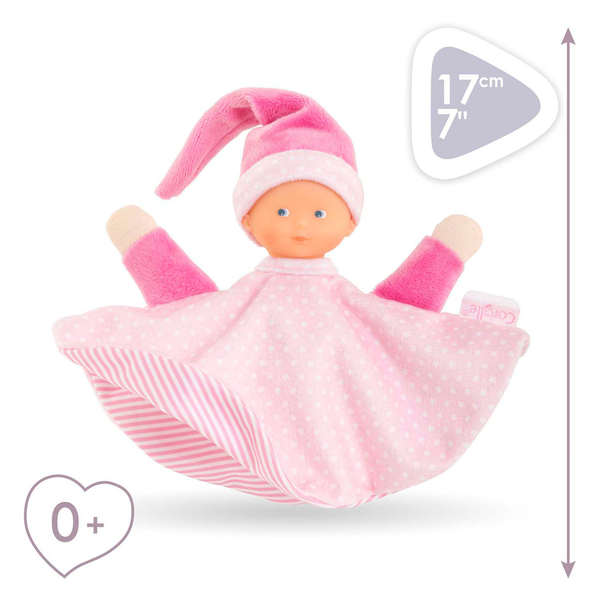 Corolle Kuscheltuch rosa - Tidoudou Babytuch 17cm für Babys.