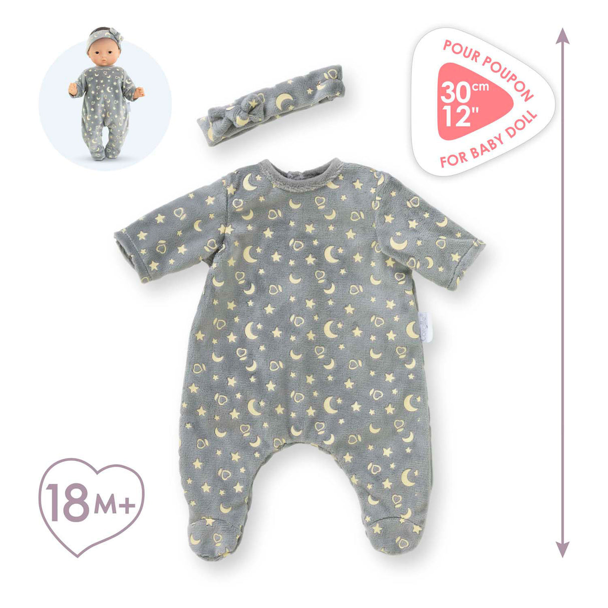 Pyjama und Stirnband für Corolle-Puppe, 30 cm – leuchtet im Dunkeln