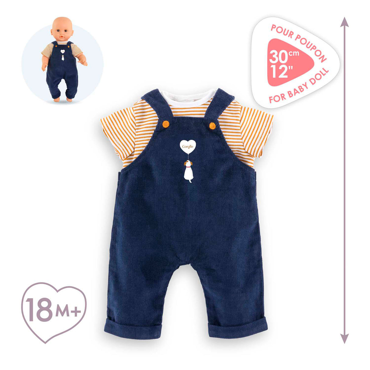 Corolle-T-Shirt und marineblauer Overall, 30 cm