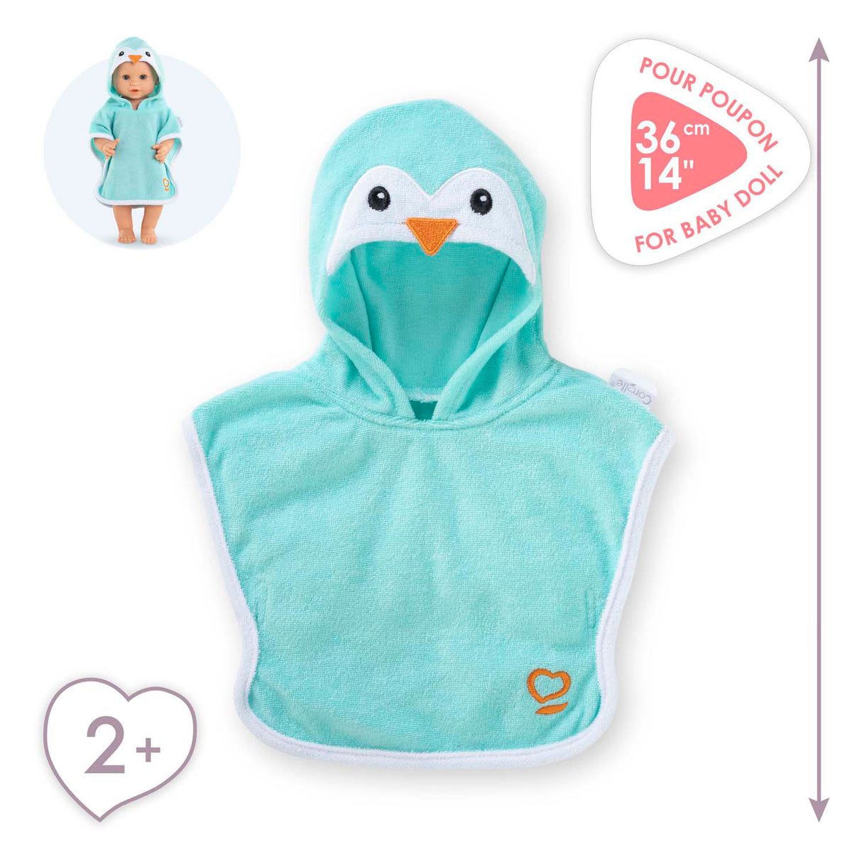 Corolle Badeumhang Babypuppe Pinguin 36cm - Puppenzubehör blau.