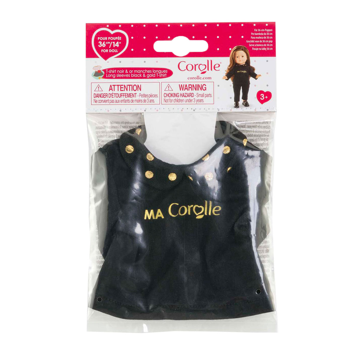 Corolle schwarz-goldenes T-Shirt für Puppen, 36 cm