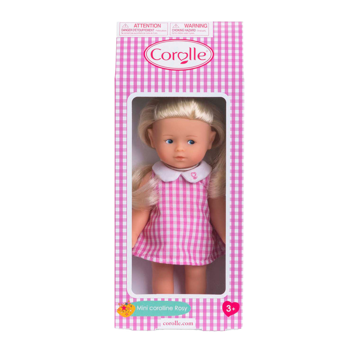Corolle Babypuppe Mini Corolline Rosy mit rosa kariertem Kleid Puppe.