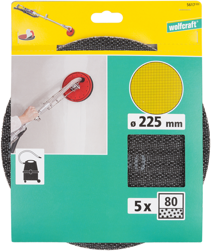 Wolfcraft – 225 mm Schleifpapier – Körnung 80 – 5 Stück – Klettverschluss – 5617000