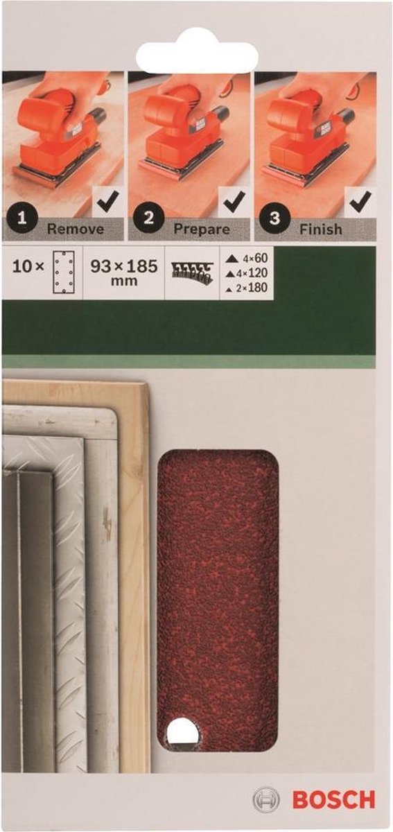 Bosch 10-teiliges Schleifblatt-Set für Exzenterschleifer 93 x 185 mm – Körnung 60; 120; 180
