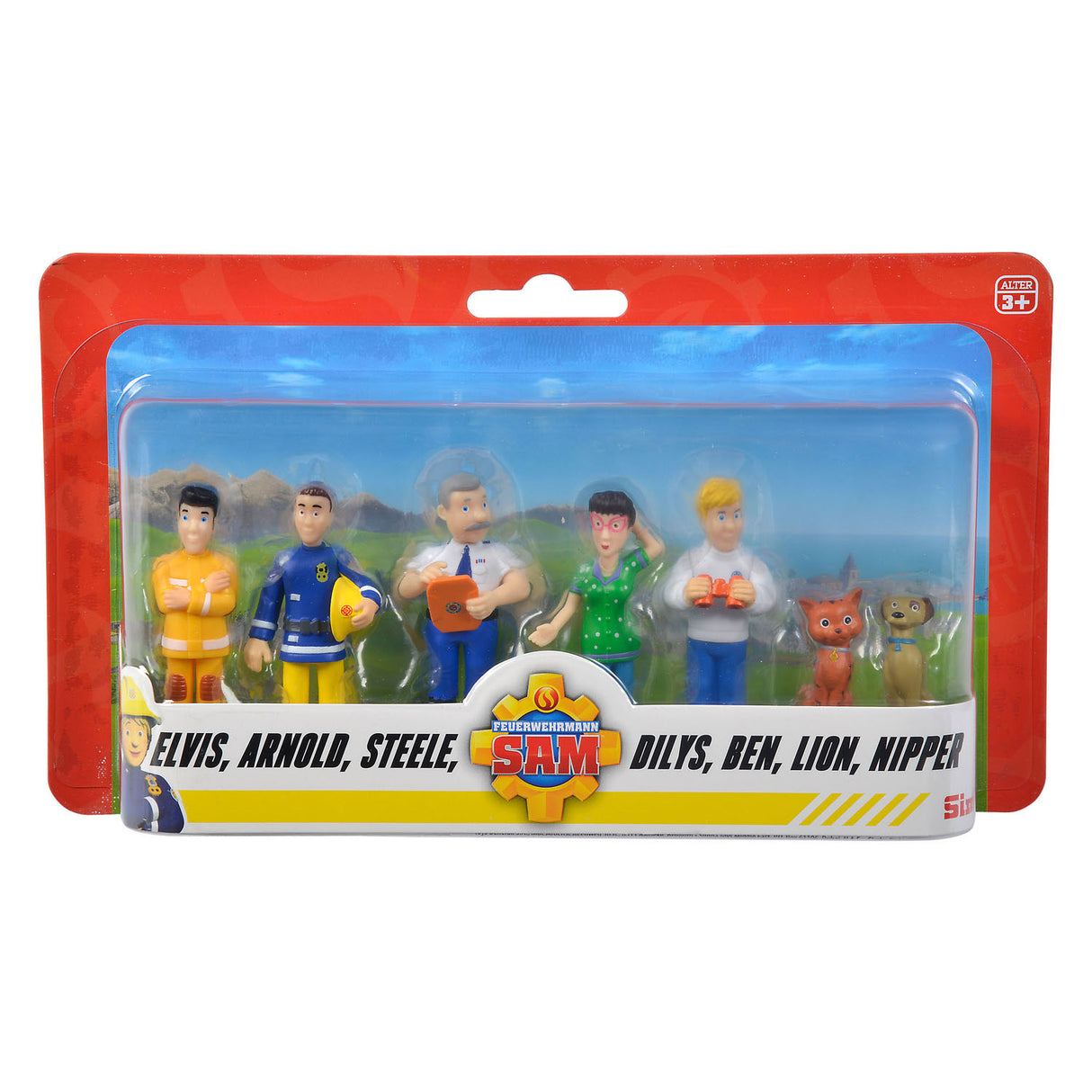 Simba Feuerwehrmann Sam Spielfiguren mit 2 Hunden Set, 7-tlg.