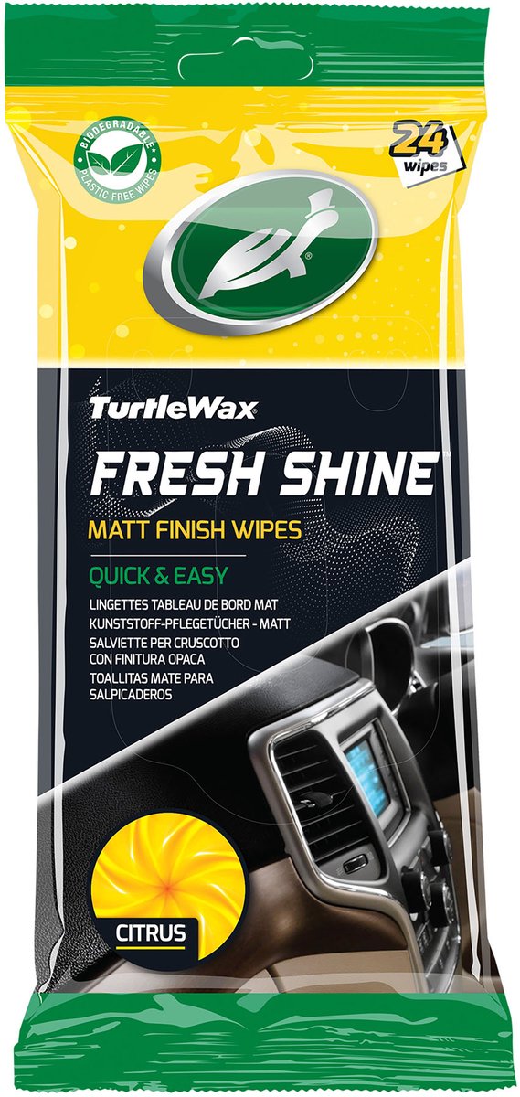 Turtle Wax Fresh Shine Matte Innenreinigungstücher – hervorragende Reinigung – für alle Innenkunststoffe – antistatisch – natürlich mattes Finish – in wiederverschließbarer Verpackung – 24 Tücher