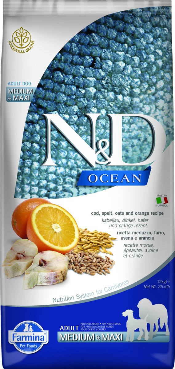N d Ocean Hundefutter Kabeljau mit Dinkel Medium Maxi 12 kg