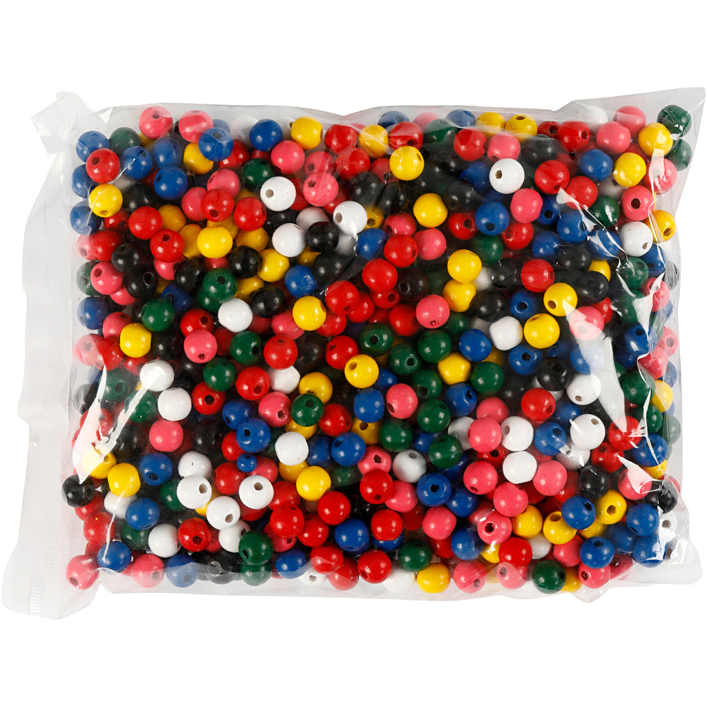 Creativ Company Holzperlen, D 10 mm, Lochgröße 3 mm, ca. 680 Div, verschiedene Farben, 230 g 1 Box